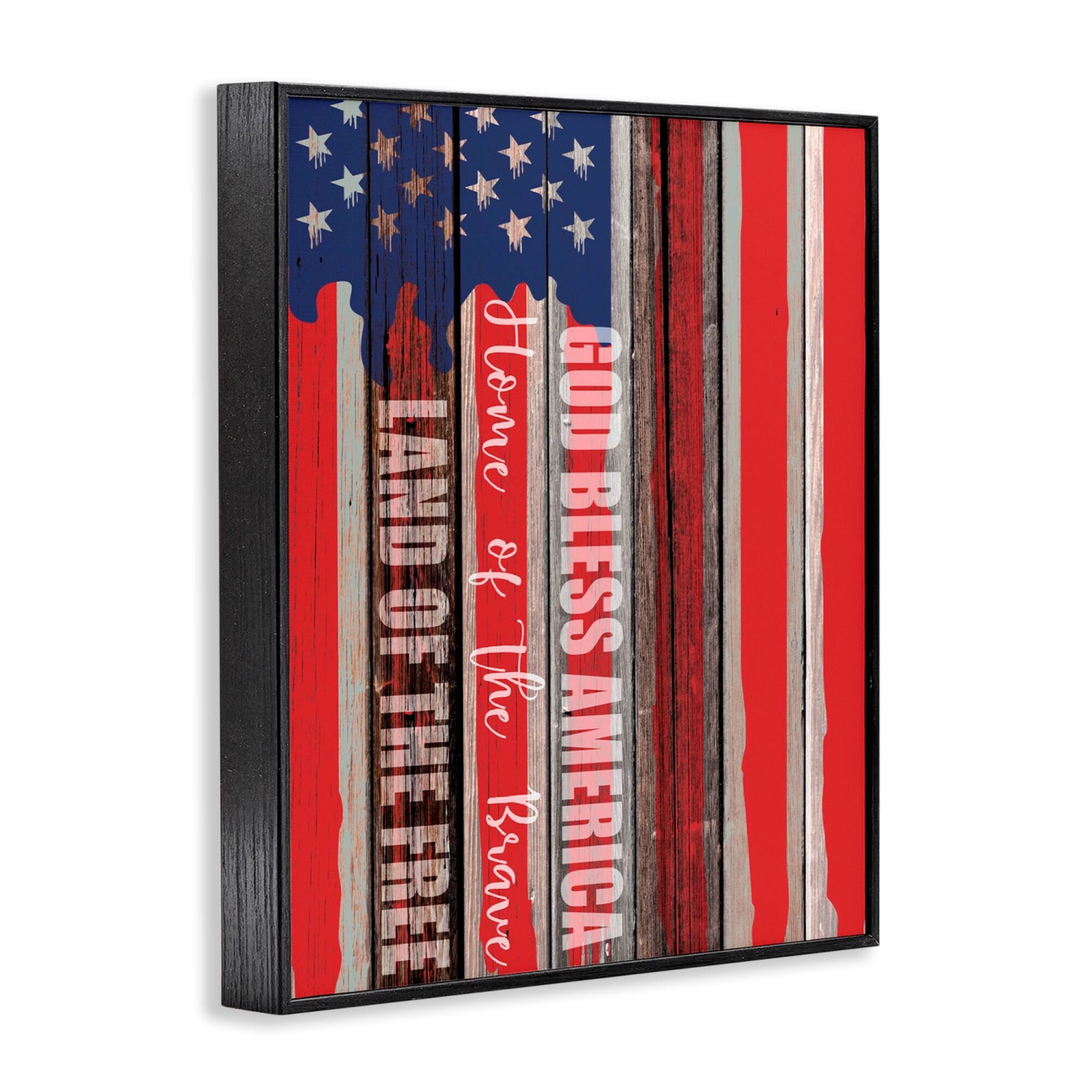 Stupell Industries God Bless America Wood Grain Flag Red White Blue Americana Framed Giclee Art
